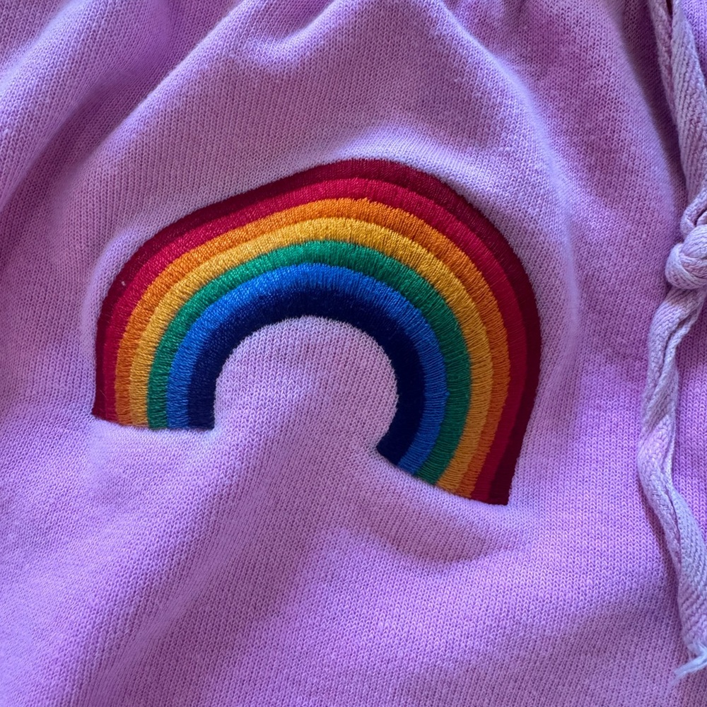 💖🌈Aviator Nation Rainbow Embroidered Sweatpants XS Pink Made in USA 💖🌈 - Picture 3 of 6